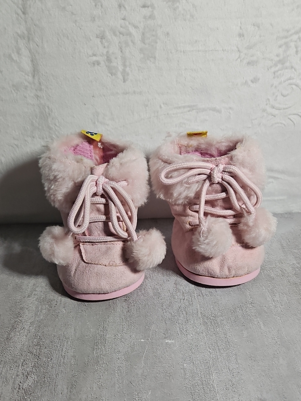 Build-A-Bear Workshop pink suede pom-pom boots